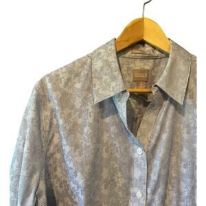 NWT Chico's | Blue Mixed Floral + Striped  3/4 Sleeve Button Down Shirt | XL